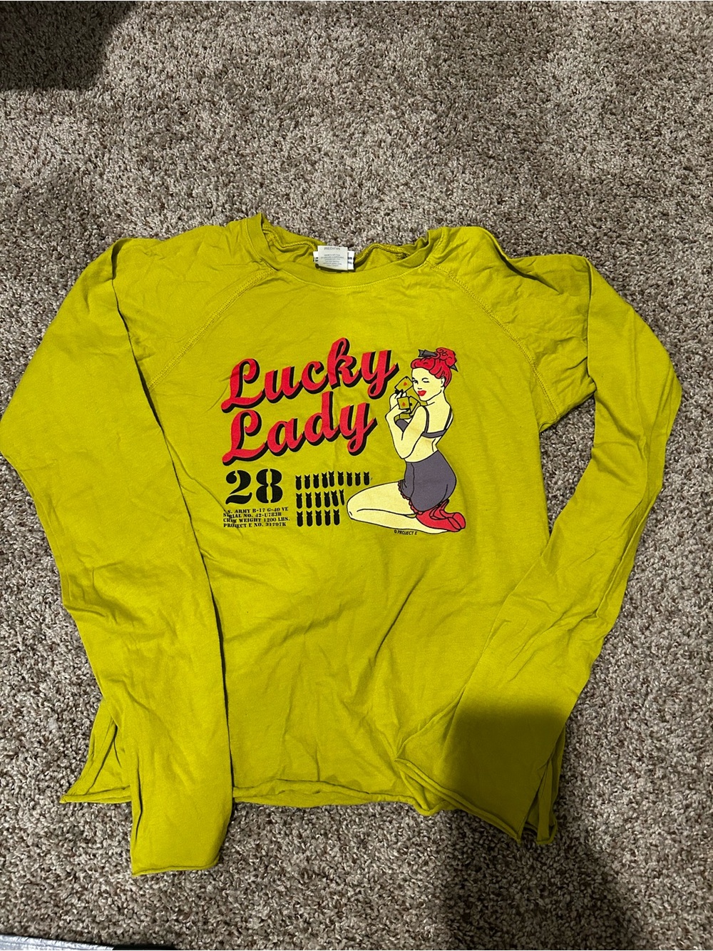 Lucky Lady Graphic Long Sleeve Tee - Yellow Green